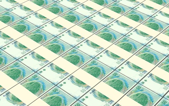 Tunisian dinars bills stacks background. 3D illustration.