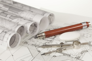 rolls of architecture blueprints & house plans