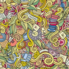 Seamless tea doodles abstract pattern background
