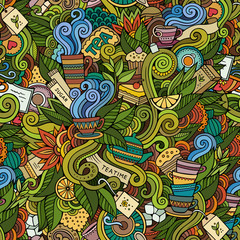 Obraz premium Cartoon hand-drawn doodles on the subject of tea time style