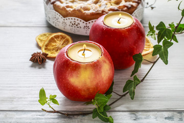 Candle in apple table decoration