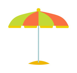Obraz premium Cute multi colored beach umbrella in flat design style. Autumn accessory concept fashion umbrella. Colorful flat comfort umbrella outdoor element, climate protective sign.