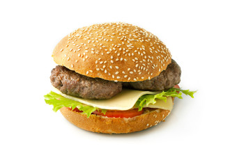 Hamburger with beef meat and fresh vegetables