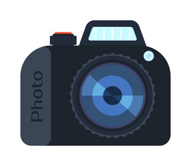 Photo camera and digital photo camera isolated vector. Flat photo camera shutter creative optical classic cam. Digital flat photo camera isolated technology vector.
