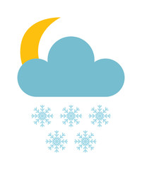 Single weather icon cloud with snow storm meteorology winter element. Illustration blue snow cloud on white. Cloudy climate snow cloud. Winter cloud snow day symbol. Meteorology winter element.