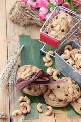 oatmeal cookies with chocolate and nuts is delicious.