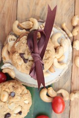 oatmeal cookies with chocolate and nuts is delicious.