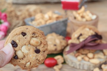 oatmeal cookies with chocolate and nuts is delicious.