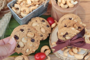 oatmeal cookies with chocolate and nuts is delicious.