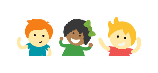 Group of school kids children together. Different nations happy character together concept vector. Little cute primary school children. School kids positive smiling children