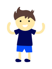 Cute young boy isolated. Small school boy stands and youth cheerful fun character. Vector character boy stands and lifestyle one beautiful stand adorable teen.