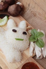 Rice steamed with chicken and soup delicious.