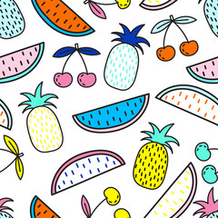 Fototapety  Vector seamless pattern of Fruits. Summer mood