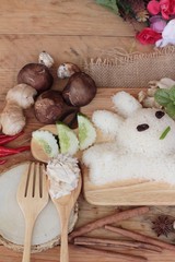 Rice steamed with chicken and soup delicious.