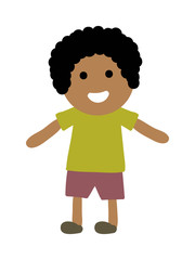 Cute afro young boy isolated. Small school boy stands and youth cheerful fun character. Vector character boy stands and lifestyle one beautiful stand adorable teen.