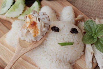 Rice steamed with chicken and soup delicious.