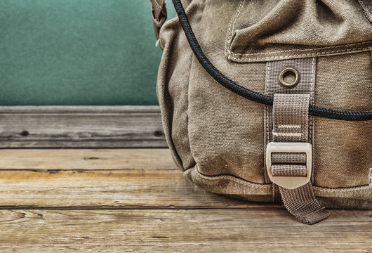 Old Travel Backpack On The Floor