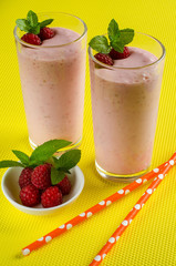 Healthy Breakfast. Raspberry smoothies.