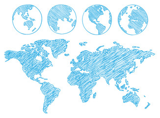 World map drawn. Vector illustration.