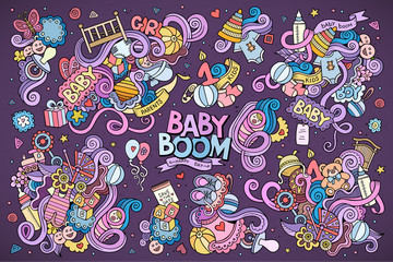 Naklejka premium Colorful vector hand drawn doodle cartoon set of objects 