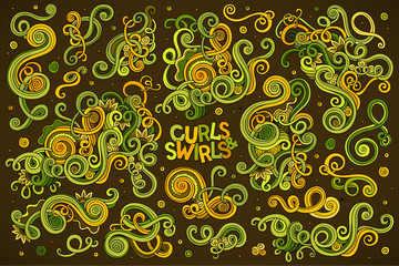 Vector hand drawn Doodle cartoon set of curls and swirls 