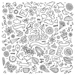 Fototapeta premium Nature spring hand drawn vector symbols and objects