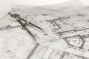 architecture blueprint -  house plan & compass