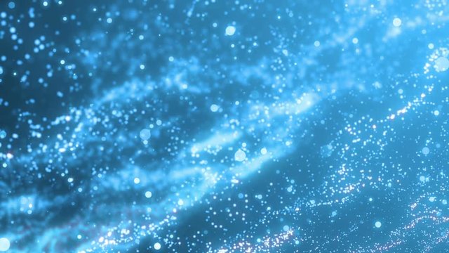  Space with the blue particles and waves. Loop Background Animation.