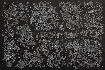 Chalkboard vector hand drawn Doodle cartoon set of objects