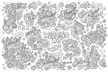 Wedding and love doodles sketchy vector symbols