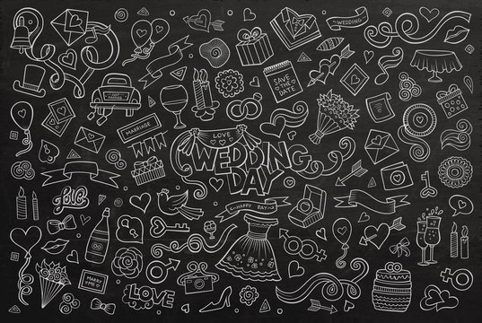 Chalkboard vector hand drawn Doodle cartoon set of objects