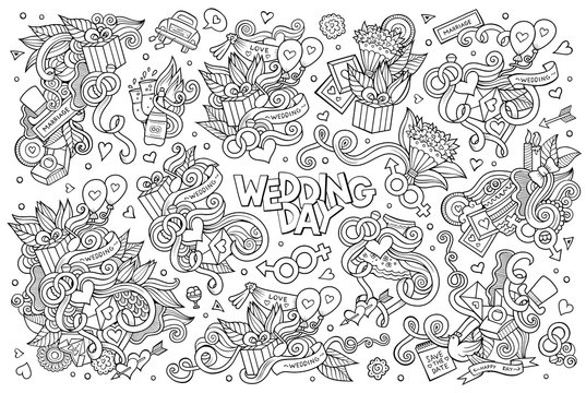 Wedding and love doodles sketchy vector symbols © balabolka