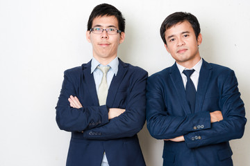 Give we care your business portrait of handsome happy asian youn