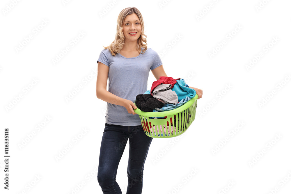 Sticker Woman holding a laundry basket