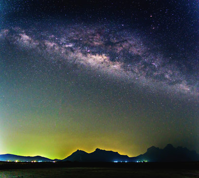 Milky way galaxy over mountain, Thailand.