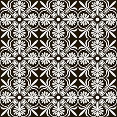 Seamless white vintage pattern on black background