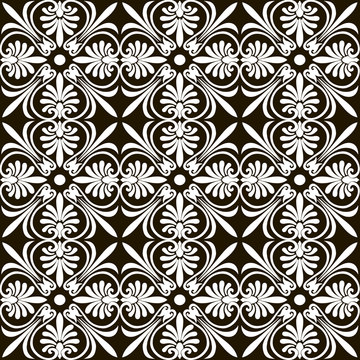 Seamless white vintage pattern on black background