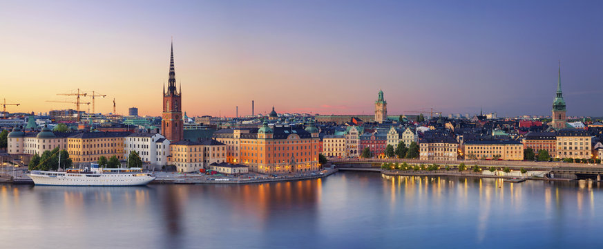 Stockholm.Panoramic image of Stockholm, Sweden during sunset.