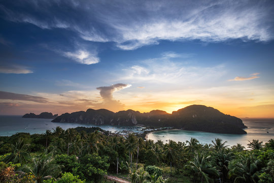 View point of Phi Phi Island at sunset time, Krabi, Thailand