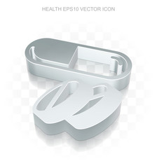 Medicine icon: Flat metallic 3d Pills, transparent shadow, EPS 10 vector.