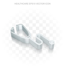 Medicine icon: Flat metallic 3d Stethoscope, transparent shadow, EPS 10 vector.