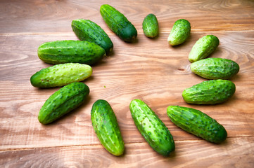 Mini cucumbers on table