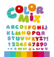 Funny Alphabet for children with patchwork patterns. Cute cartoo