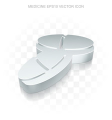 Medicine icon: Flat metallic 3d Pills, transparent shadow, EPS 10 vector.