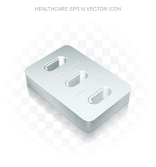 Medicine icon: Flat metallic 3d Pills Blister, transparent shadow, EPS 10 vector illustration.
