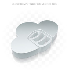 Cloud technology icon: Flat metallic 3d Database With Cloud, transparent shadow EPS 10 vector.