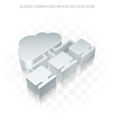 Cloud networking icon: Flat metallic 3d Cloud Network, transparent shadow EPS 10 vector.