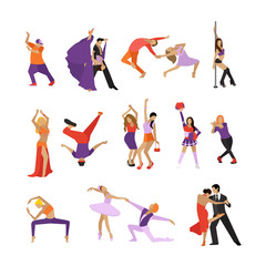 Vector set of dancing people. Dance design elements and icons isolated on white background
