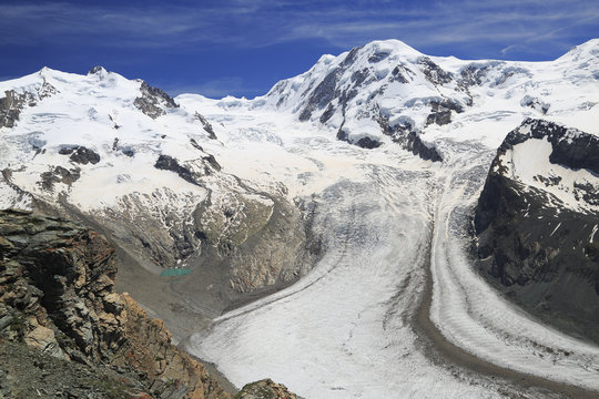 The Gorner Glacier (Gornergletscher) in Switzerland, second largest glacier in the Alps, Europe