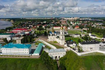 Tobolsk, Russia - July 15, 2016: Bird eye view onto Tobolsk Kremlin. Tyumen region
